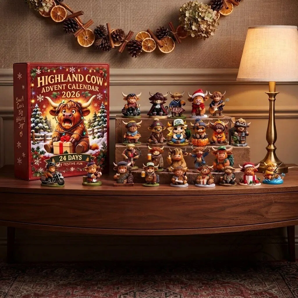 Funny Highland Cow Advent Calendar 2026 2D 8 Funny Highland Cow Advent Calendar 2026 product design shown in a detailed view