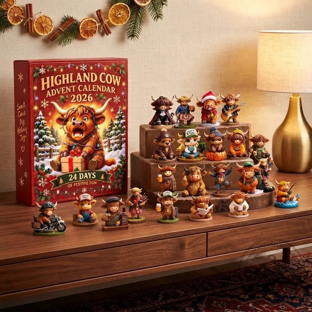 Funny Highland Cow Advent Calendar 2026 2D 9 Funny Highland Cow Advent Calendar 2026 product design shown in a detailed view