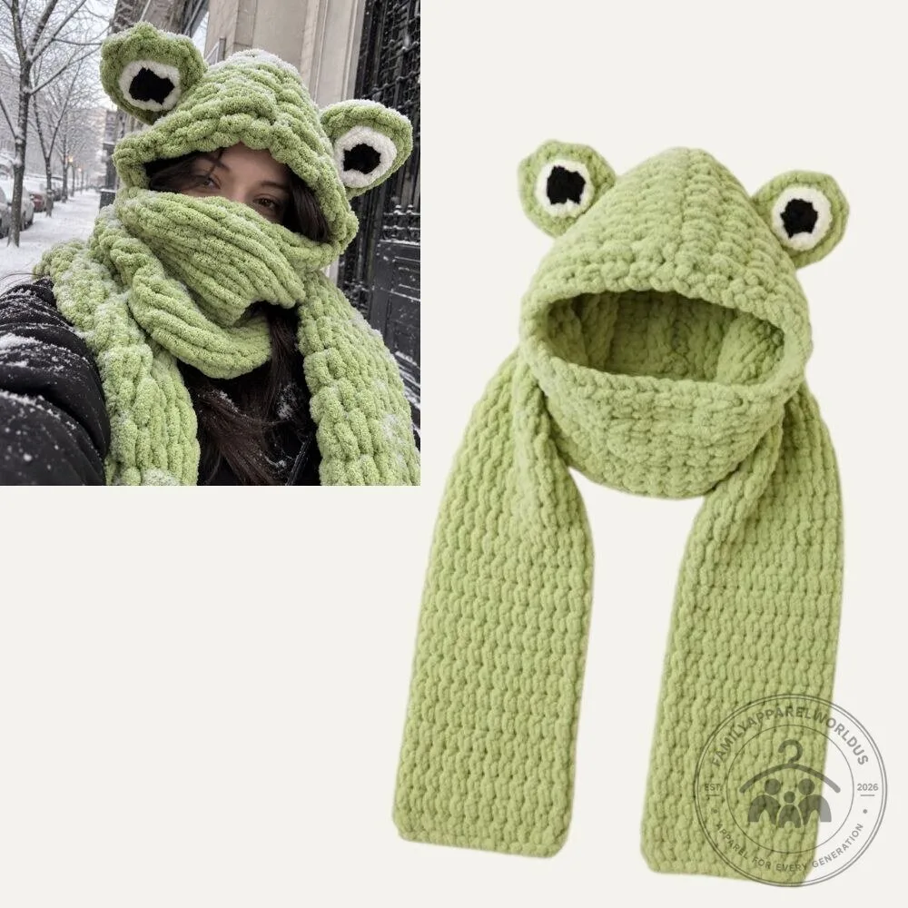 Chunky Knit Frog Hooded Scarf with Ears