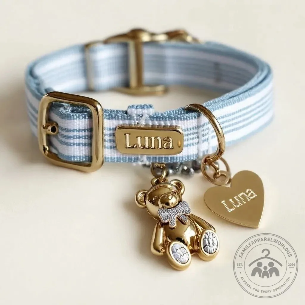 Custom Blue Striped Cat Collar with Charm 10 Custom Blue Striped Cat Collar with Charm product design shown in a detailed view