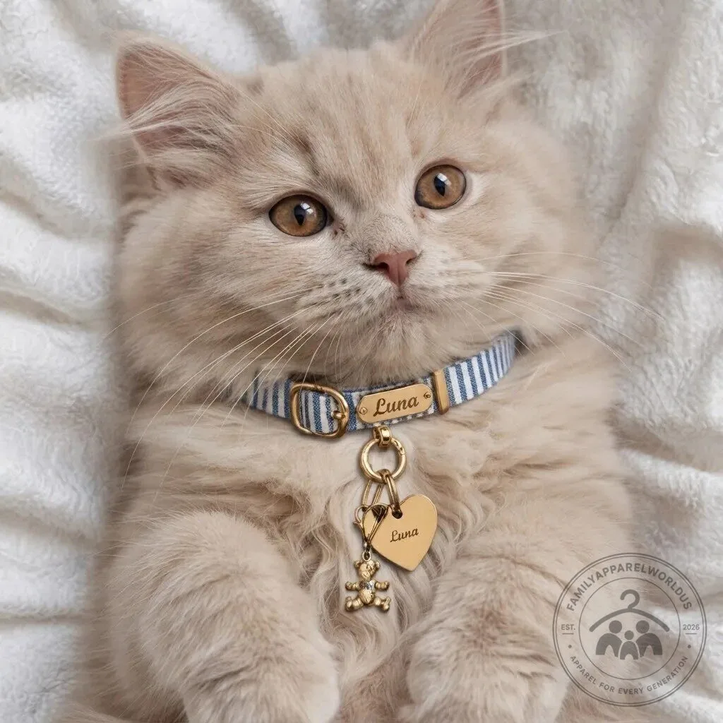 Custom Blue Striped Cat Collar with Charm 11 Custom Blue Striped Cat Collar with Charm product design shown in a detailed view