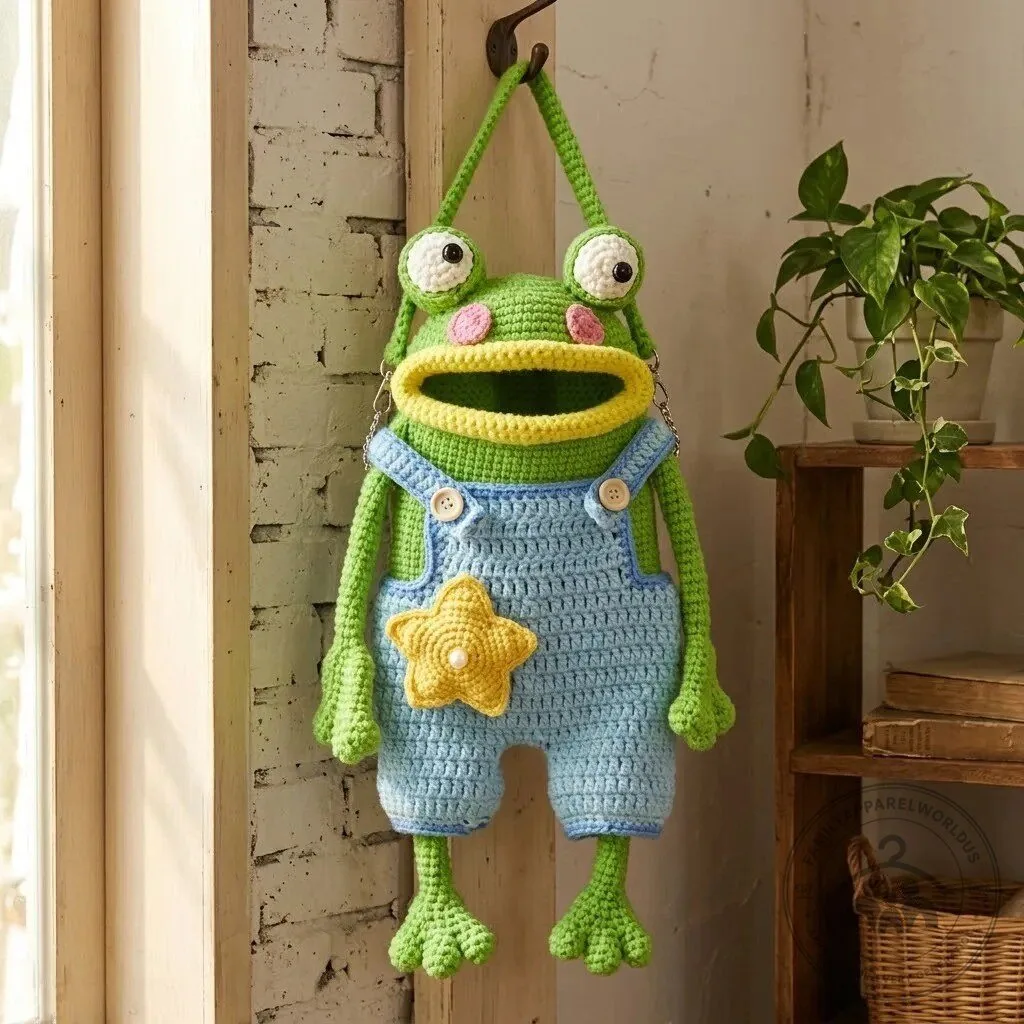 Crochet Frog Crossbody Phone Bag