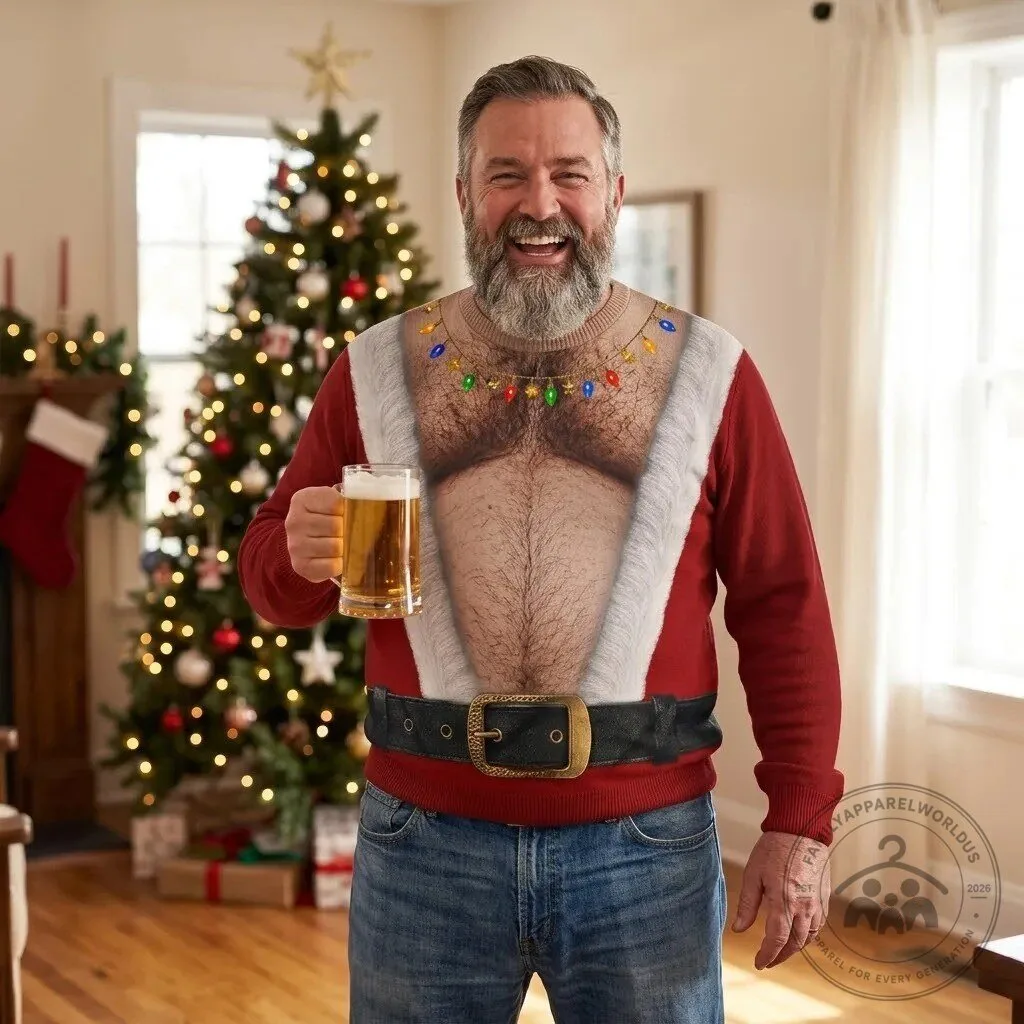 Funny Hairy Chest Santa Ugly Christmas Sweater