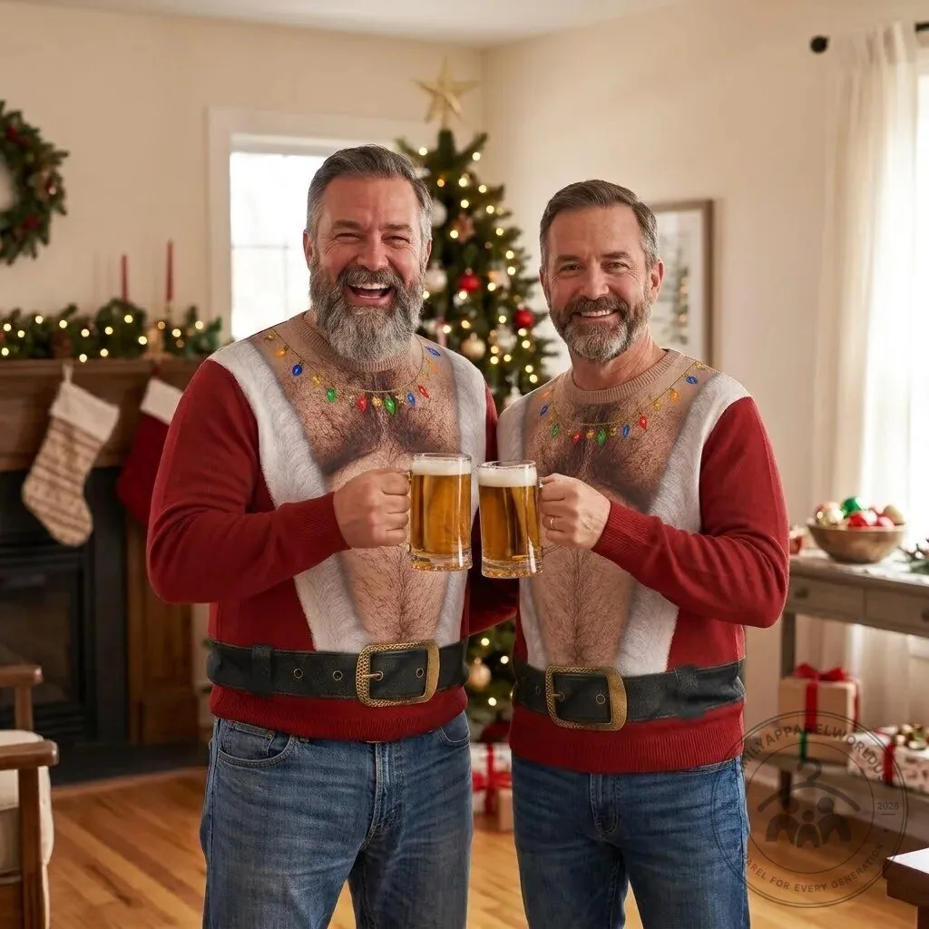 Funny Hairy Chest Santa Ugly Christmas Sweater 8 Funny Hairy Chest Santa Ugly Christmas Sweater product design shown in a detailed view