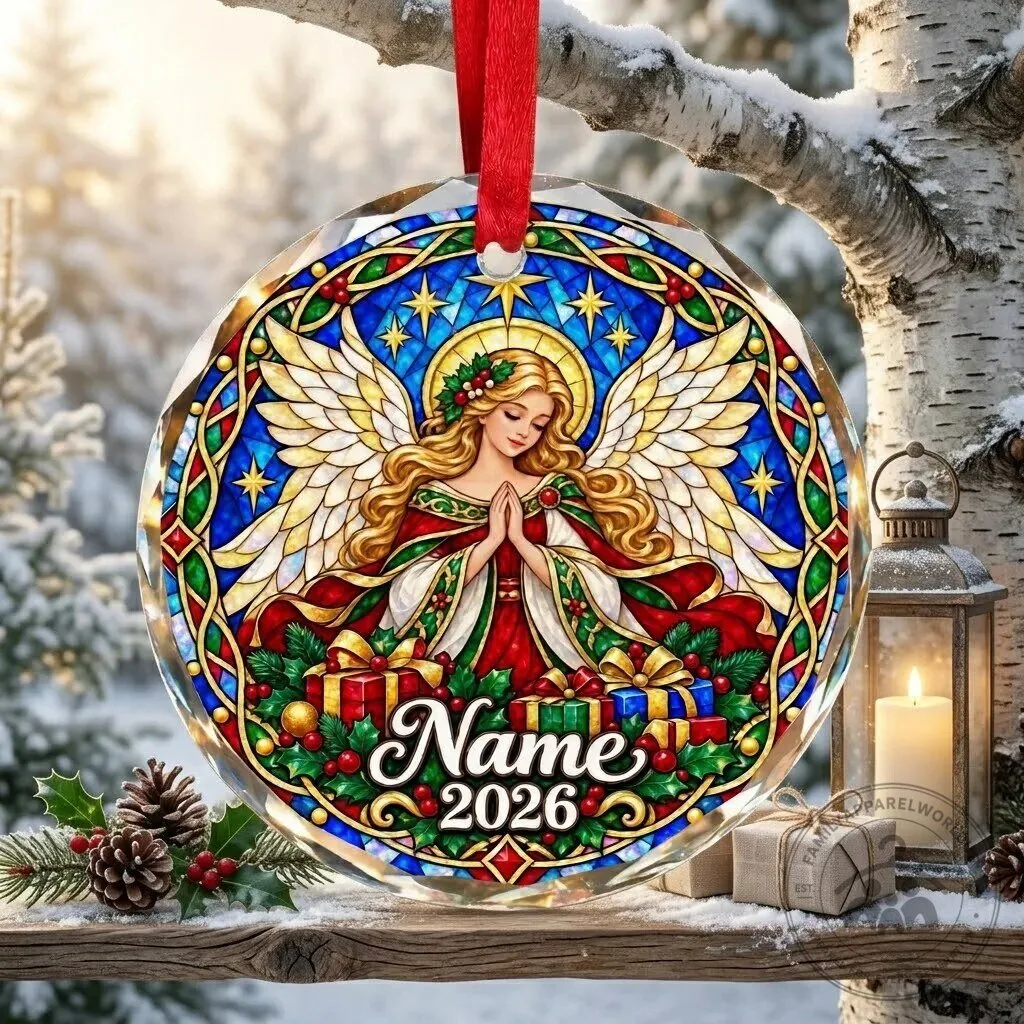 Personalized Stained Glass Angel Christmas Ornament 2026