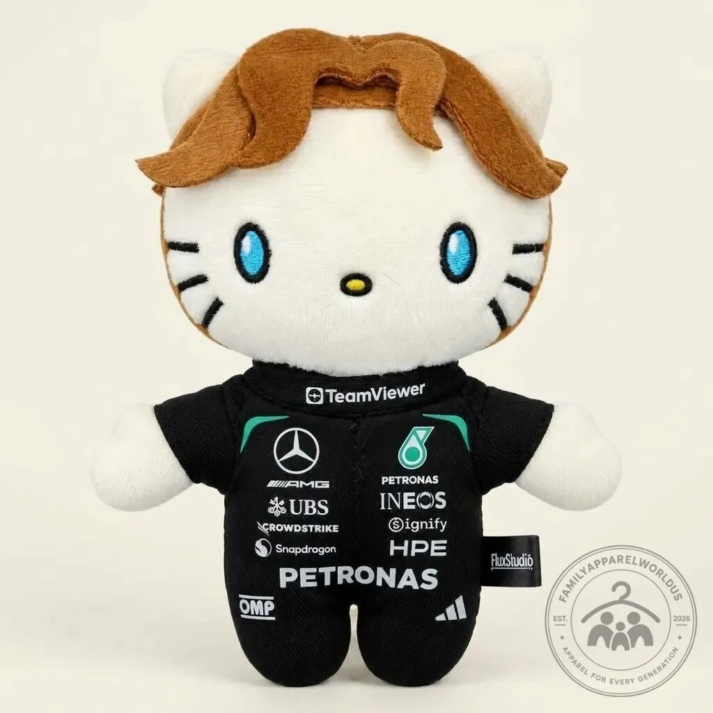 George Russell F1 Hello Kitty Plush Charm 9 George Russell F1 Hello Kitty Plush Charm product design shown in a detailed view